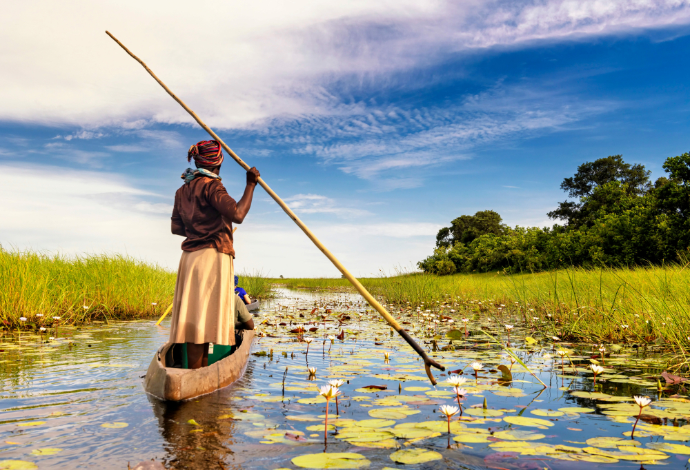 In the dugout canoe through the Okavango Delta, Botswana