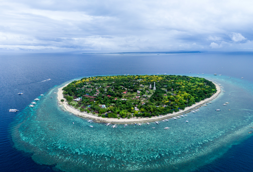 Aerial Drone Panorama Picture of Balicasag Island in Bohol in the Philippines